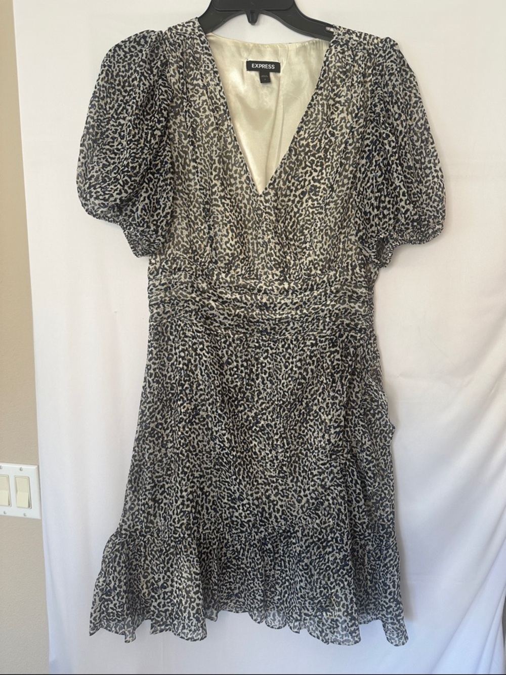 Express Black and Cream Printed Knee-length Dress